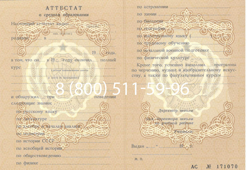 Купить Аттестат за 11 класс до 1994 в Тамбове